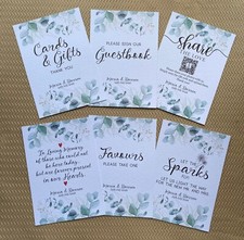 Eucalyptus leaves gift card sign WEDDING day table gold foliage greenery QR code
