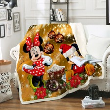 Mickey Minnie Mouse Christmas Sherpa Fleece Faux Fur Blanket Throws Sofa Bed Rug