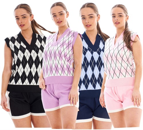 Ladies argyle knit vest - ladies,