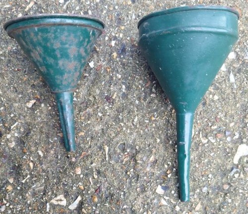 Vintage metal oil funnels - vintage,
