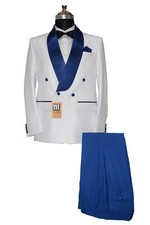 Men White And Blue Pants  Suits Designer Wedding Dinner Suits (Coat + Pants)