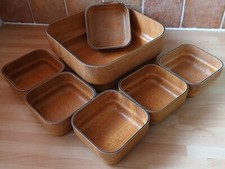 Caleppio Ware Large Bowl & 6 Snack Bowls, Melamine, Teak Effect, retro, vintage