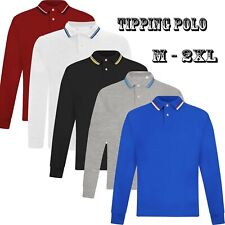 Mens Long Sleeve Tipping Polo Shirt CottonPique Long Sleeve Top T Shirt M-2XL
