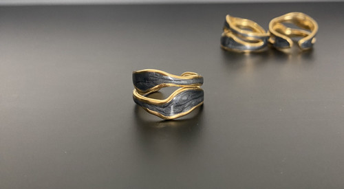Gold black opal ring - black,