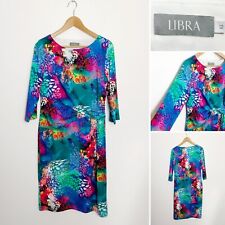 Libra Bright Multicolour  Stretch 3/4 Sleeve Bodycon Wiggle Pencil Dress Size 12