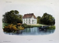 Antique 1855 VICTOR PETIT Lithograph - FRANCE HOMES, HOUSE PARK PONDS, NIVERNAIS