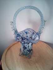 Murano Glass Basket In Blue