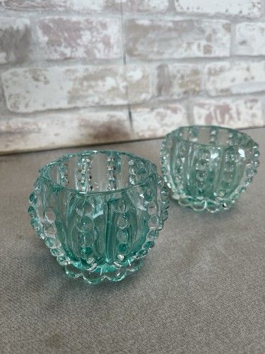 Pair teal glass tea - pair,