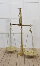 Monumental Floor Standing Brass Butcher Scale | Antique Balance with Bullhead
