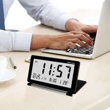 Folding LCD Digital Alarm Clock Ultra-thin Travel Clock Date Temperature Display