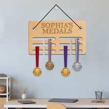 Personalised Engraved Medal Holder Wooden Hanger  Wall Hang Display Achievements