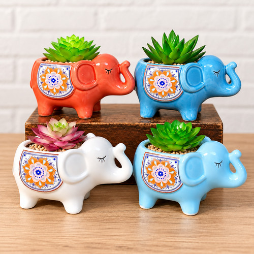 Ceramic elephant succulent - ceramic,