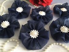 Handmade Navy Fabric Flowers vintage shabby chic  Pearl wedding crafts Bridal