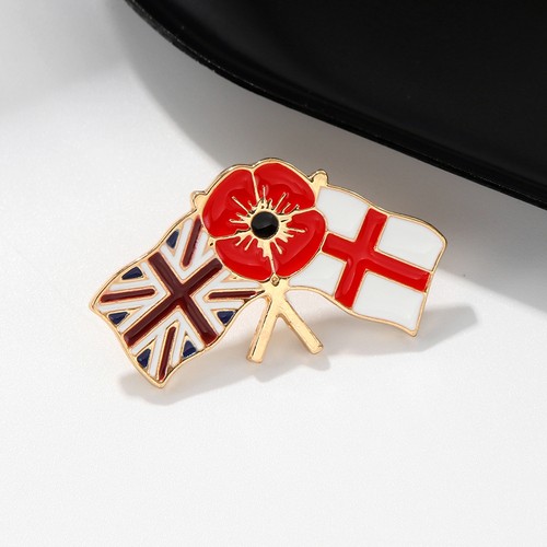 Union jack red poppies - red, pin