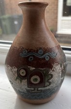 Vintage Peruvian Pottery Jug Vase. Hand Painted Urubamba Seminario Cusco Peru