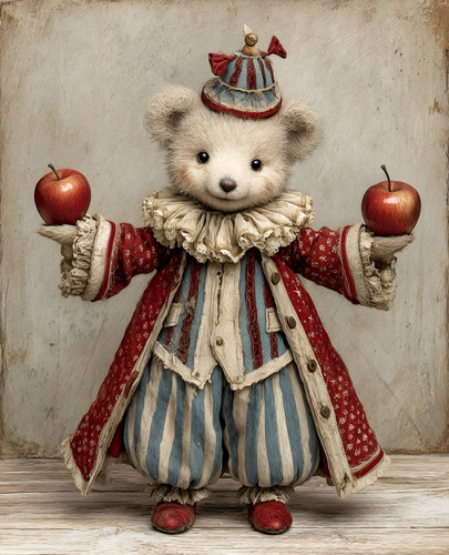 White teddy bear - bear, jester