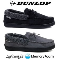 MENS MEMORY FOAM SLIPPERS DUNLOP MOCCASINS LOAFERS SLIPON COMFY INDOOR WARM SHOE