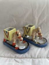 Pair of Foreign Horse Donkey Carriage Vintage Novelty Lustreware Ashtray 2