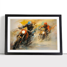 Motorbike Gestural Framed Canvas Wall Art Print Poster Picture, Home Decor