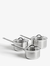 John Lewis Classic Glass Lid Stainless Steel Pan Set {Marks/Broken Handle) B+