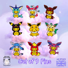 Pokemon Pikachu Eevee Eevolutions Cosplay Pins - Set of 9 | UK Stock | Kawaii 🩷