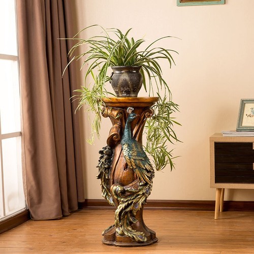 Peacock carved pedestal stand - peacock,