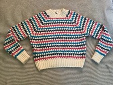 Ladies Zara Chunky Knit Holey Ivory/Pink/Blue Long Sleeve Jumper Size Medium 