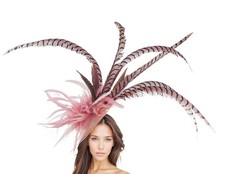 Dusky Dusty Blush Pink Large Feather Kentucky Derby Fascinator Hat Wedding...