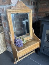 Antique Oak Shaving Toilet Mirror With Storage And Towel Rail