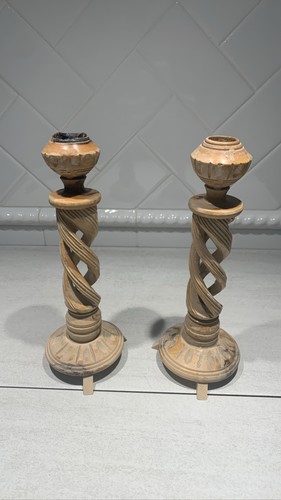Pair olive wood barley twist - olive,