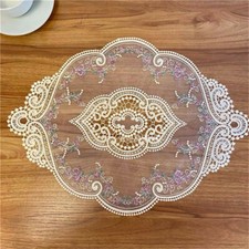 2PCS Rose Embroidered Tablecloth Lace Round Table Cover Wedding Dinner Decor DIY