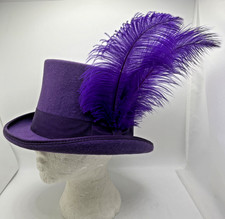 Major Wear 100% Wool Felt stiff Top Hat purple with feathers small cosplay horse
