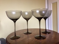 4 Vintage Wine Champagne Cocktail Glasses Smoke Grey Brown Mid Century 70s Retro