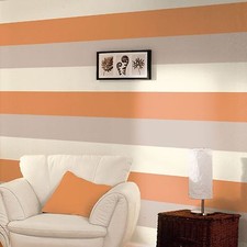 3 COLOUR STRIPED TEXTURED DESIGNER WALLPAPER ORANGE COFFEE CREAM E40915 DIRECT
