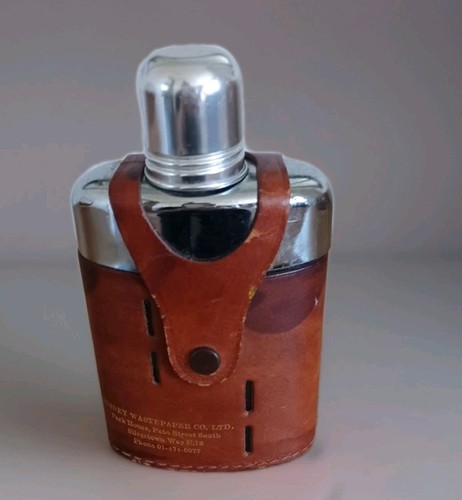 Silver plated flask tan - silver,