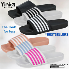 Mens Ladies Stripe Open Toe Slip On Backless Mule Fashion Sliders Casual Sandals