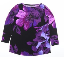 Susan Graver Women’s Multicoloured Floral Tunic Top M 3/4 Sleeve Rhinestone