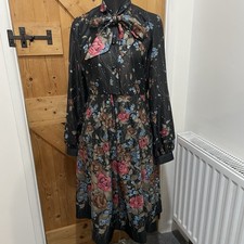 Vintage 1970s Floral Pussybow Secretary Dress  Shirtwaister Floaty Midi Sz 10-12