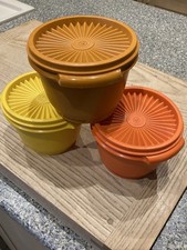 3 Vintage Tupperware Servalier Containers Small Harvest Yellow Orange Brown 886