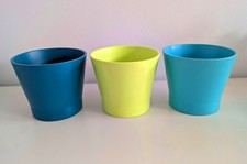 3  Vintage Ikea Papaja Earthenware Plant Pots. Turquoise, Dark Turquoise & Green
