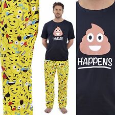 Mens Sh*t Happens Novelty Cotton Pyjamas Sizes S M L XL 2XL 3XL & 4XL Emoji Gift