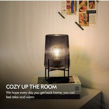 MJ PREMIER Battery Operated Lamp, Glass Cordless Table Lamp