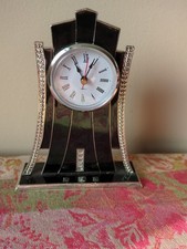 Art Deco Style Free Standing Quartz Mantle Clock Black &Silver FWO Free P&P