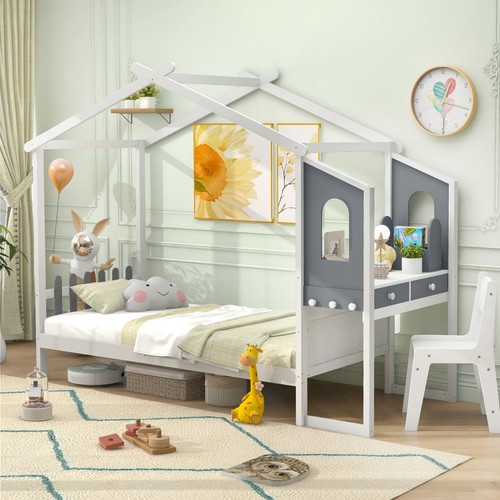 Single modern playhouse bed - bed, w/