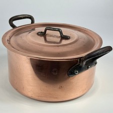 VINTAGE KITCHEN LARGE COPPER LINED COOKING POT & LID STAMPED MADE IN FRANCE