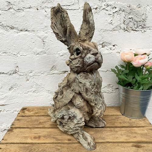 Wood effect hare sculpture - wood,