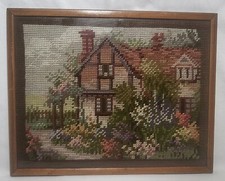 Vintage English Country Cottage Garden Tapestry Framed Glazed Size 35cm x 28cm