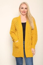 Ladies Knitted Chunky Long Sleeve Open Front 2 Pocket Boyfriend Jumper Cardigan