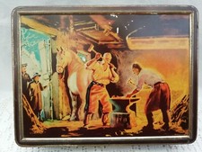 Vintage Mid Century Peek Frean Biscuit Tin Blacksmith Forge Farrier Scene