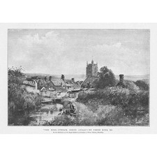 CERNE ABBAS Dorset, The Mill Stream - Antique Print 1895